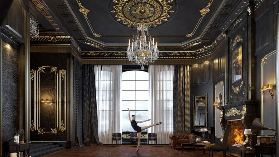 Интерьер в дворцовом стиле темные тона