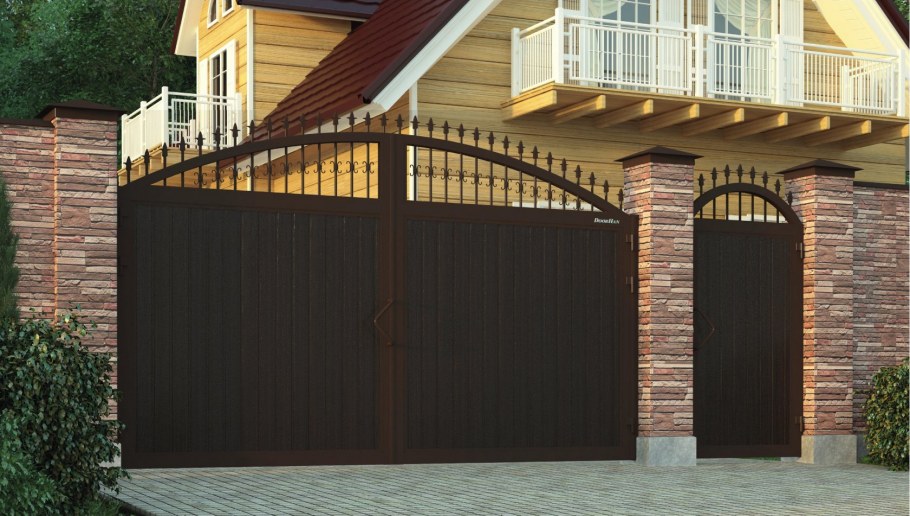 Откатные ворота с калиткой антрацит