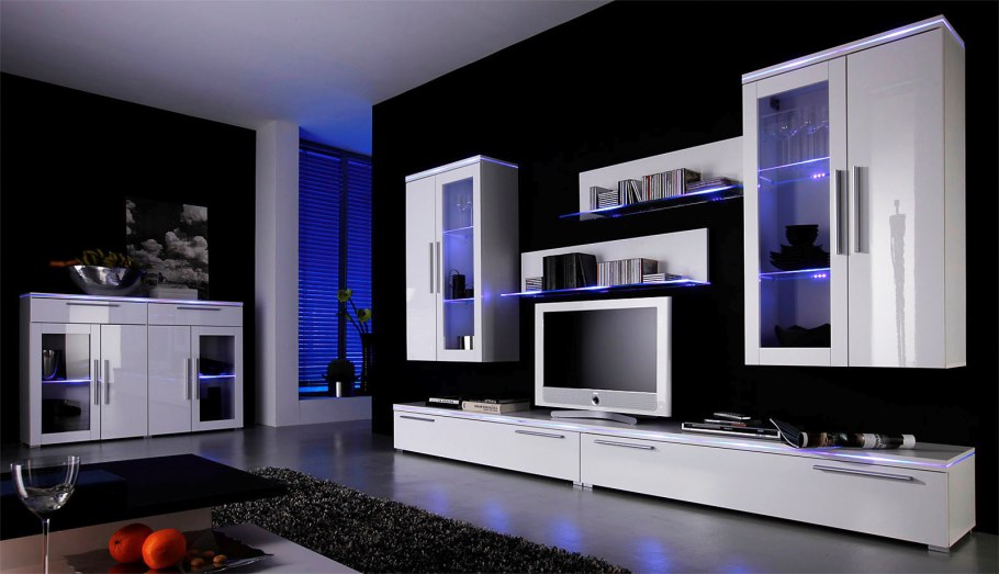 Гостиная белая с подсветкой