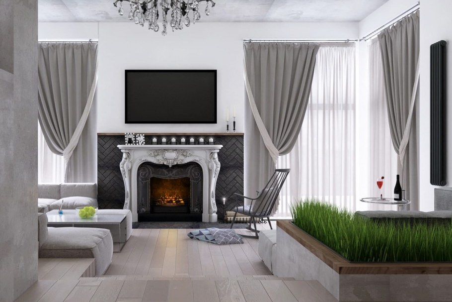 Композиционный центр в интерьере камин