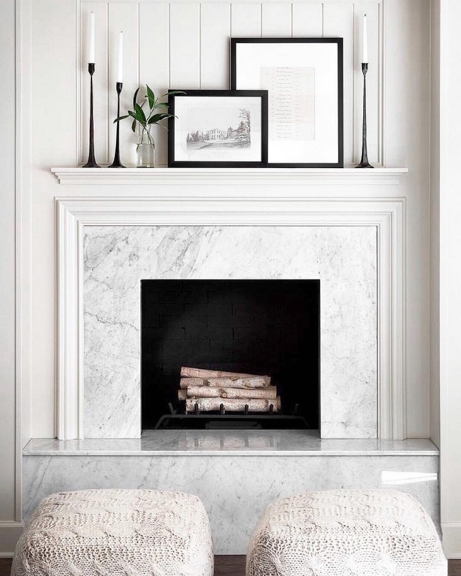 Белый камин в интерьере