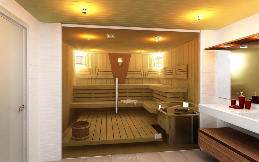 Стеклянная перегородка в сауне