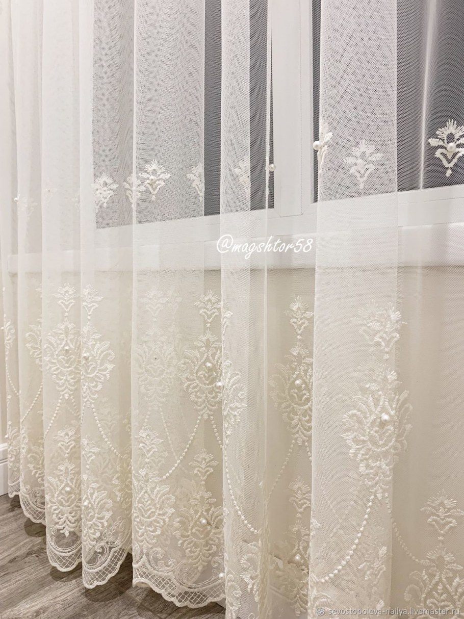 Тюль Барбара с жемчугом