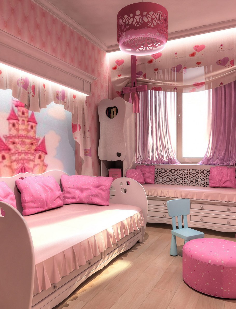 Розовая детская комната для девочки