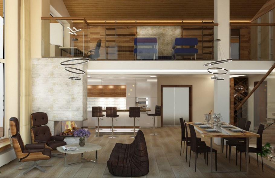 Гостиная в особняке с камином