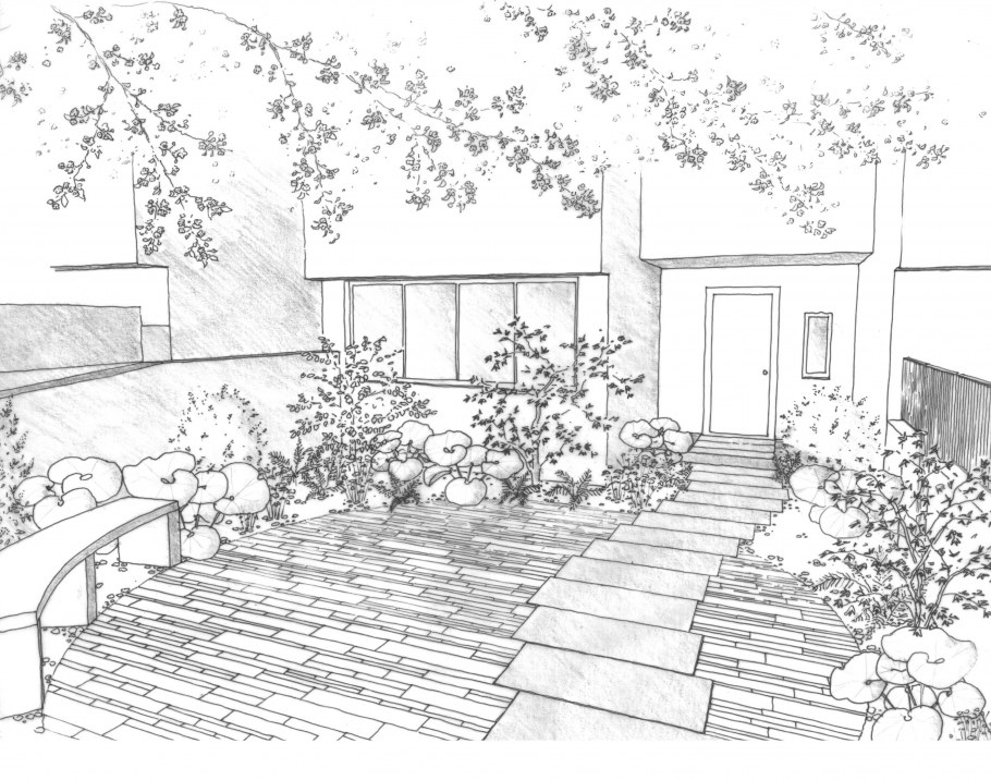 Ландшафт сада карандашом