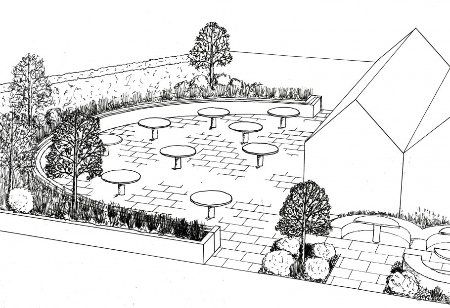 Ландшафт сада карандашом