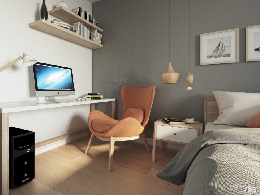 Мужская спальня с рабочим столом