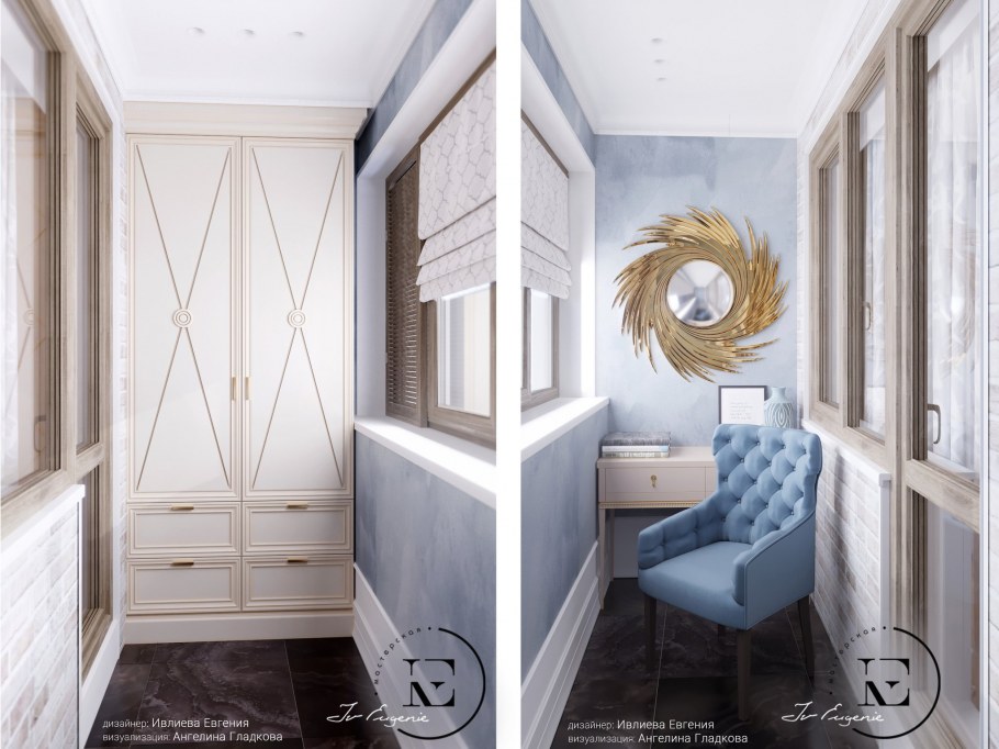 Интерьер лоджии 6 метров со шкафами