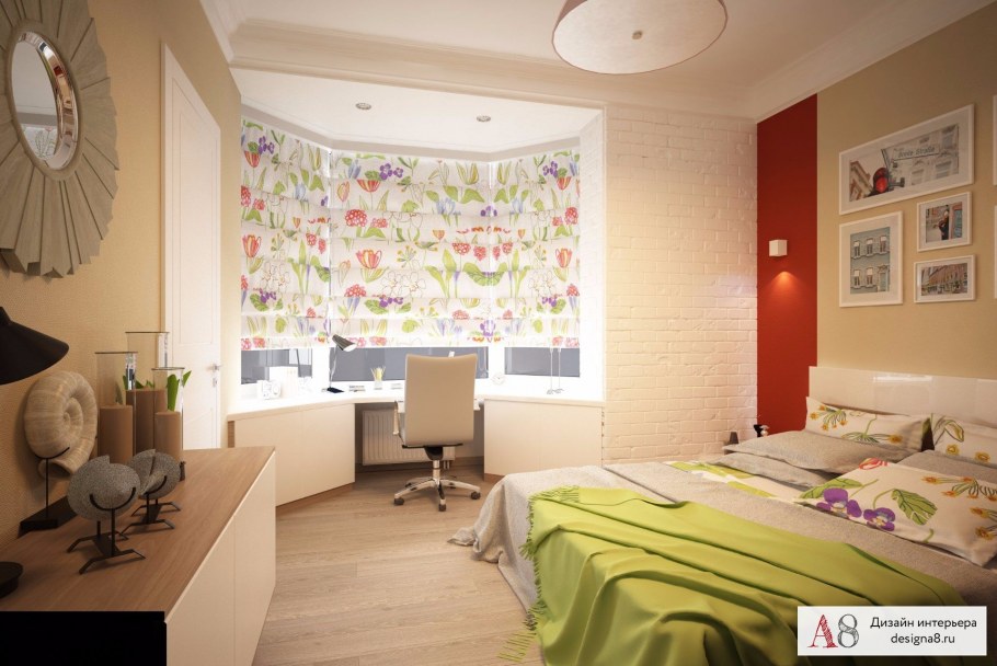 Потолок в спальне с эркером