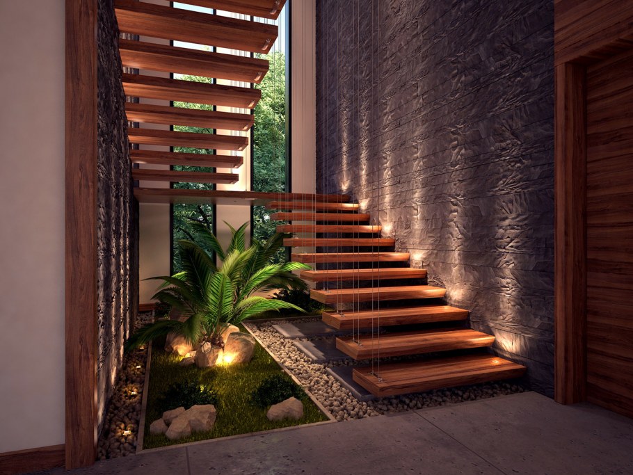 Лестница в интерьере зимнего сада