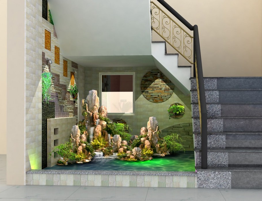 Зеленый уголок под лестницей