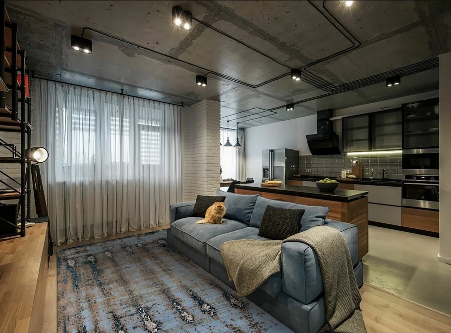 Интерьер студии лофт 30кв