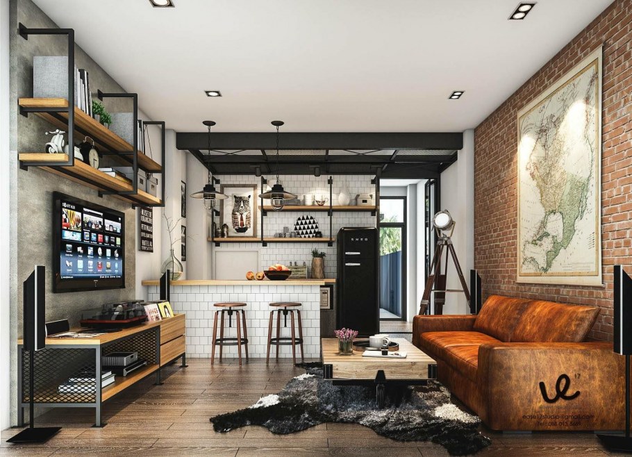 Кухня-гостиная в Индустриальном стиле