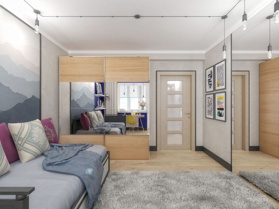 Интерьер однокомнатной квартиры с выступом