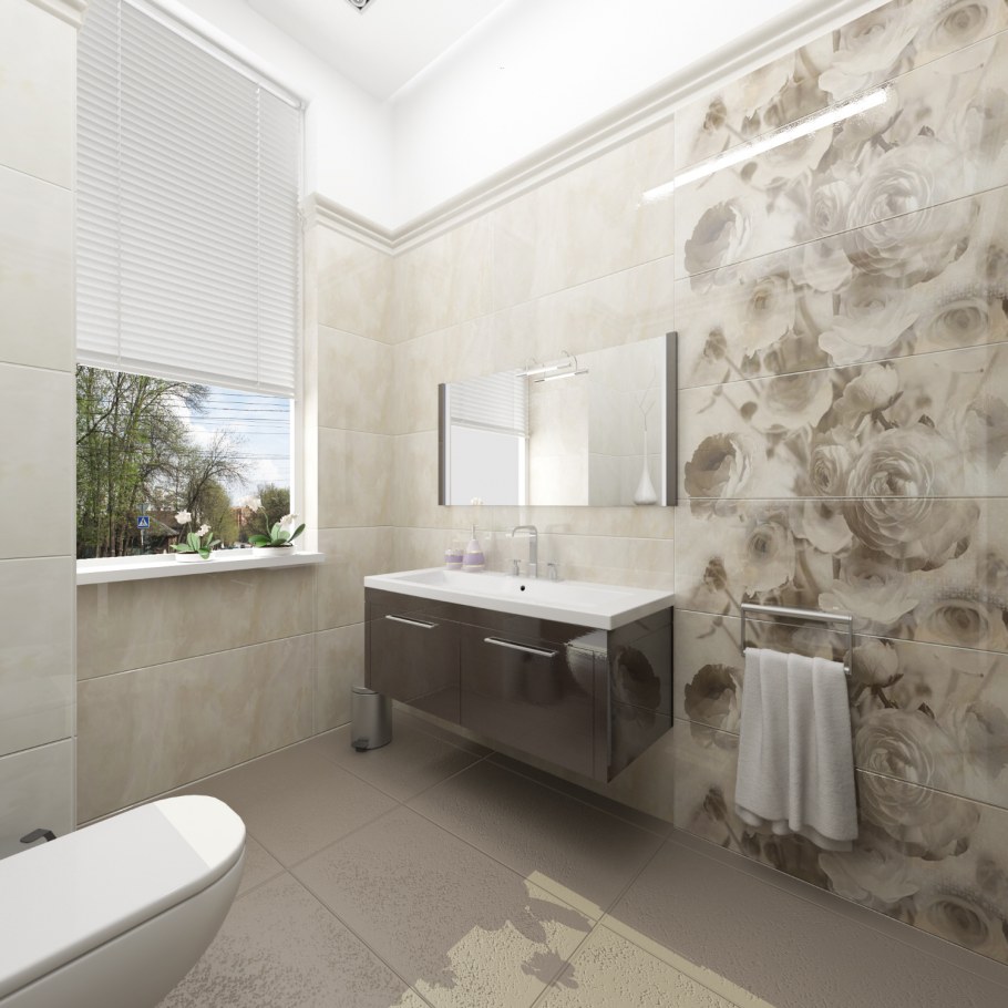 Светлая плитка в ванной