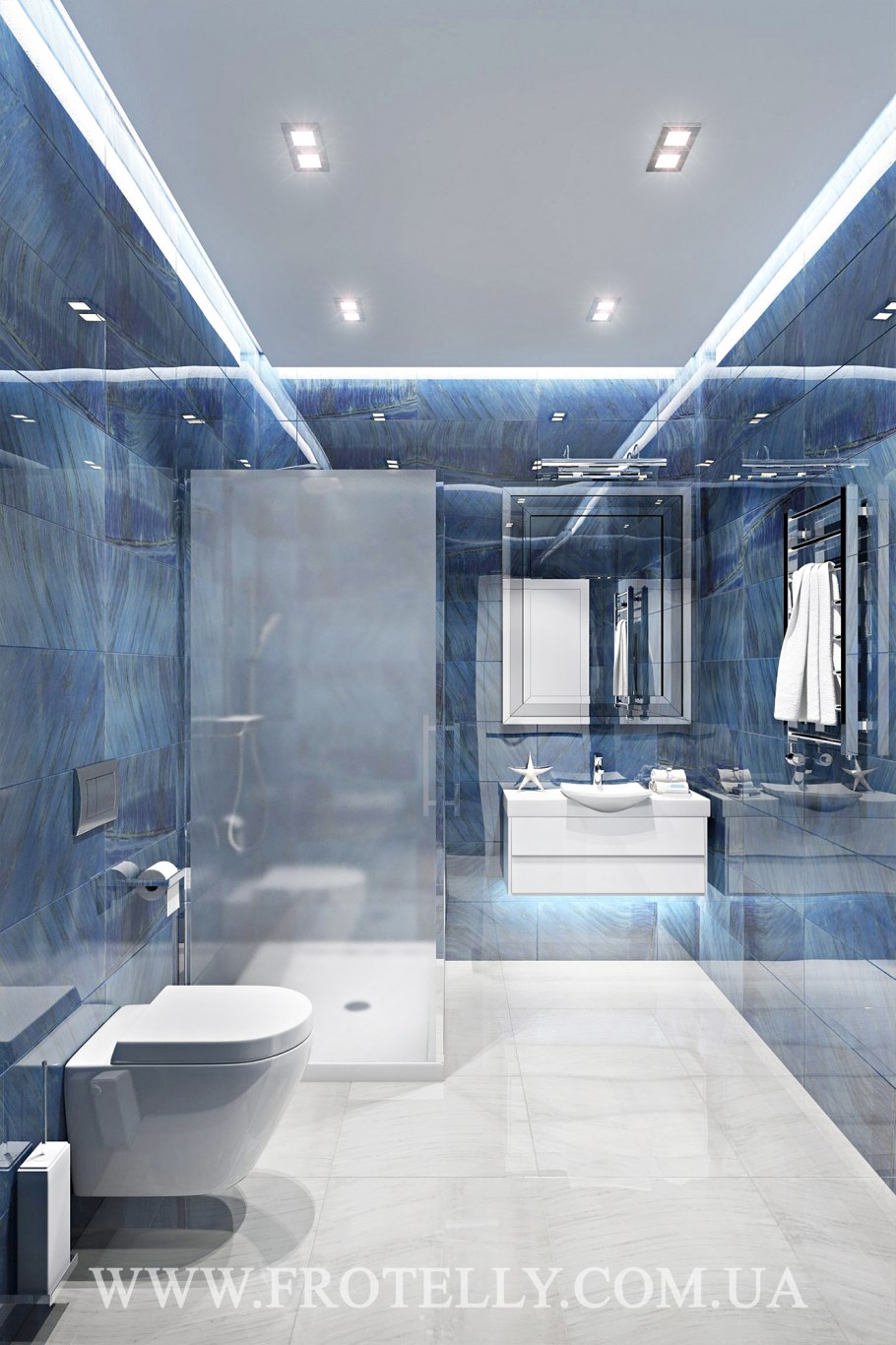 Голубая мраморная ванная комната