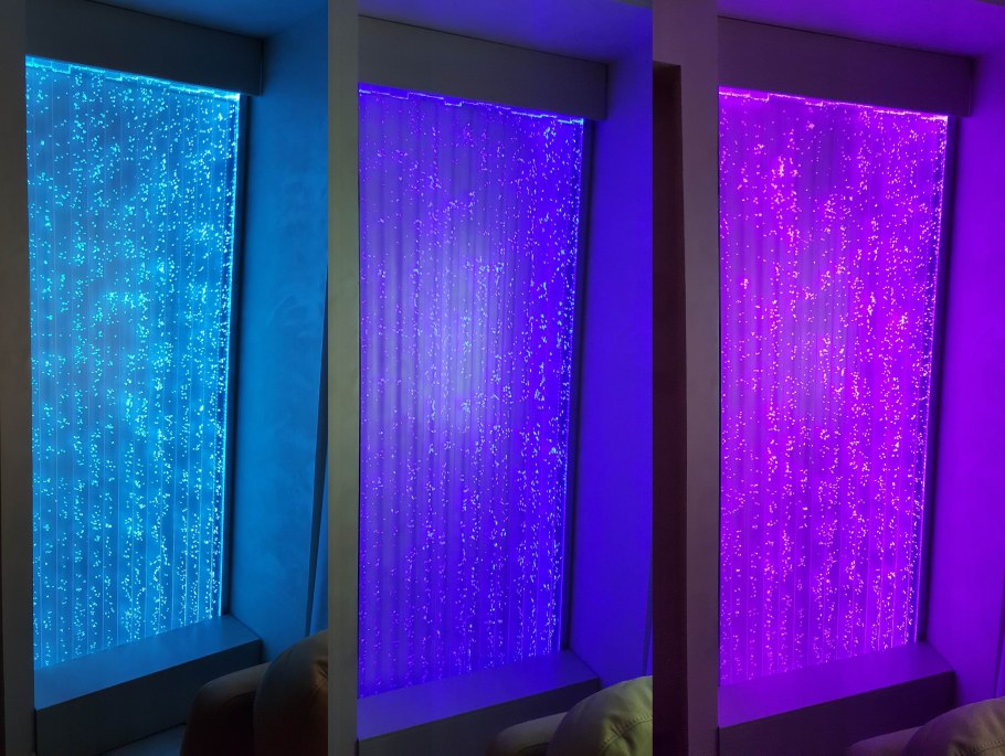 Стеклянная стена с подсветкой для зонирования