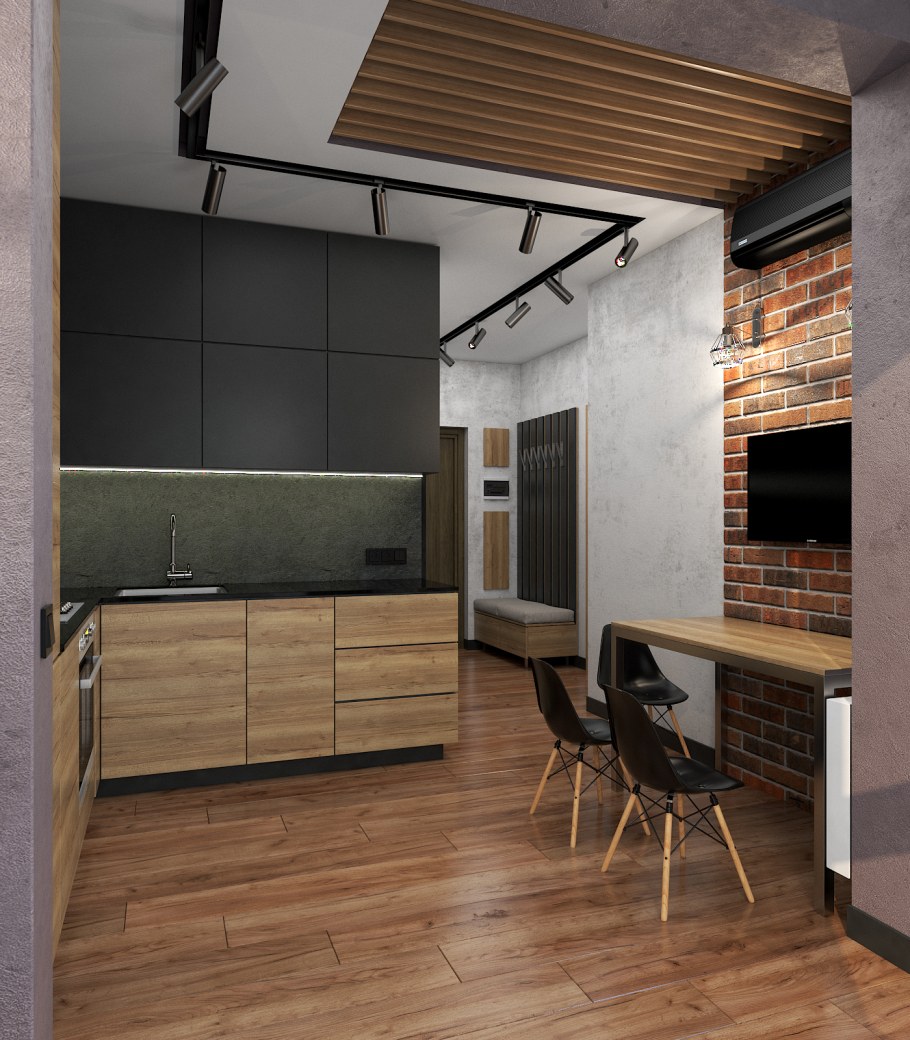 Встроенная кухня в стиле лофт