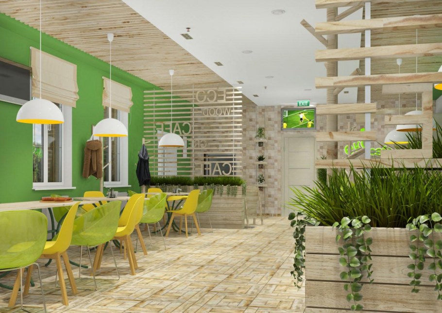 Интерьер ресторана в эко стиле