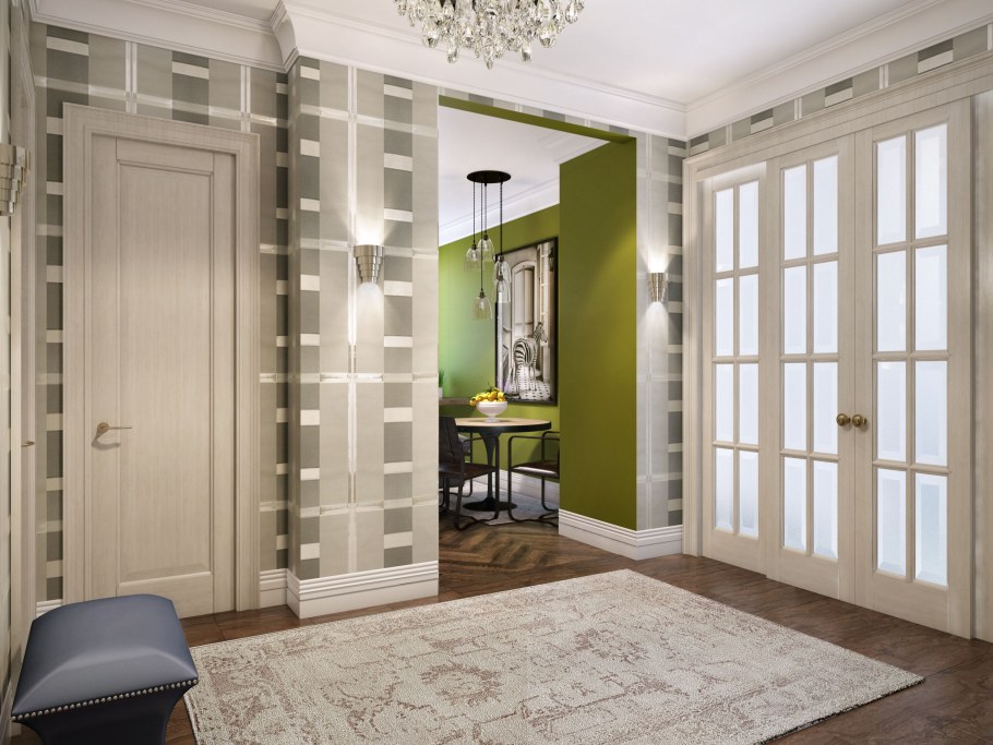 Большая прихожая с дверьми в комнаты