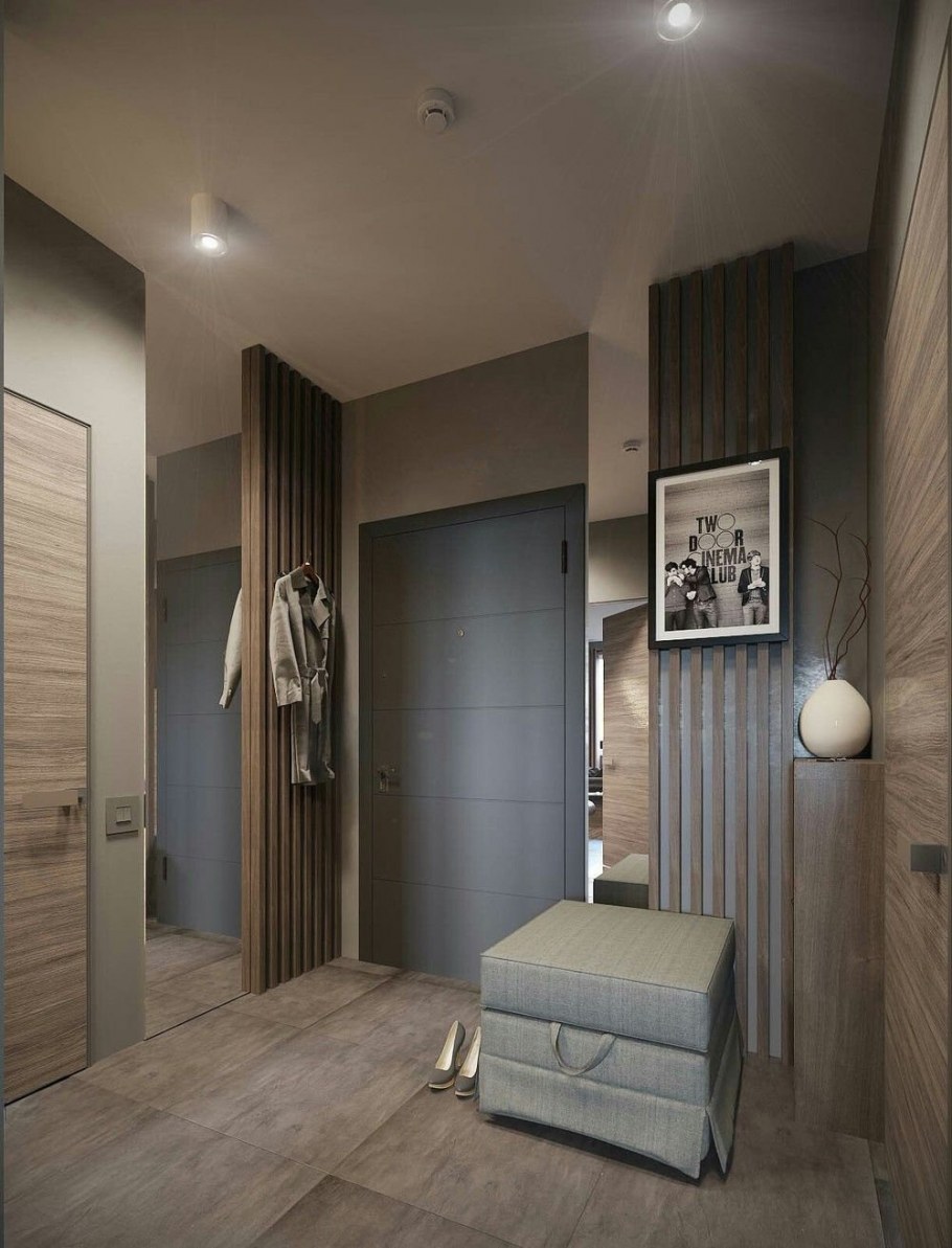 Бежево серая прихожая