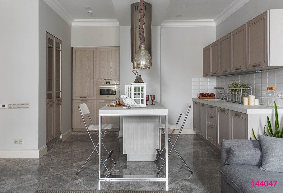 Серый пол в интерьере кухни