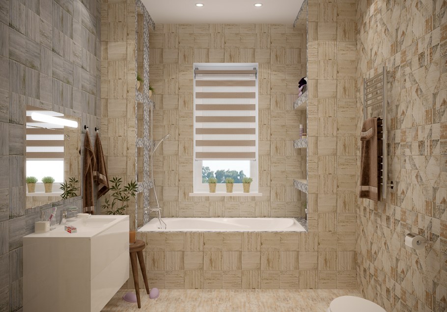 Ванна с полочкой из плитки