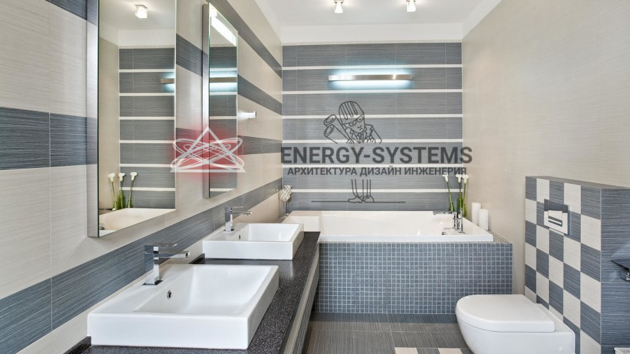 Дизайн ванной комнаты с прямоугольной ванной