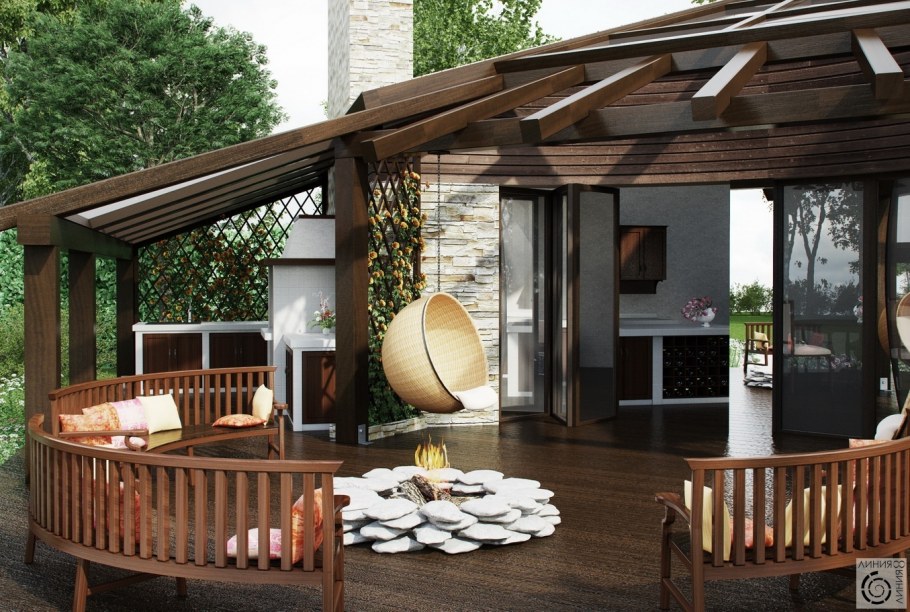 Зона барбекю с перголой