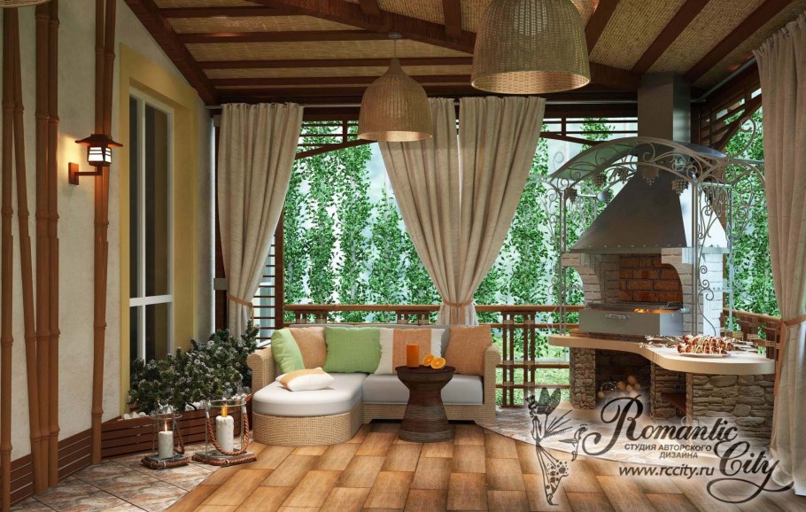 Застекленная терраса с зоной барбекю