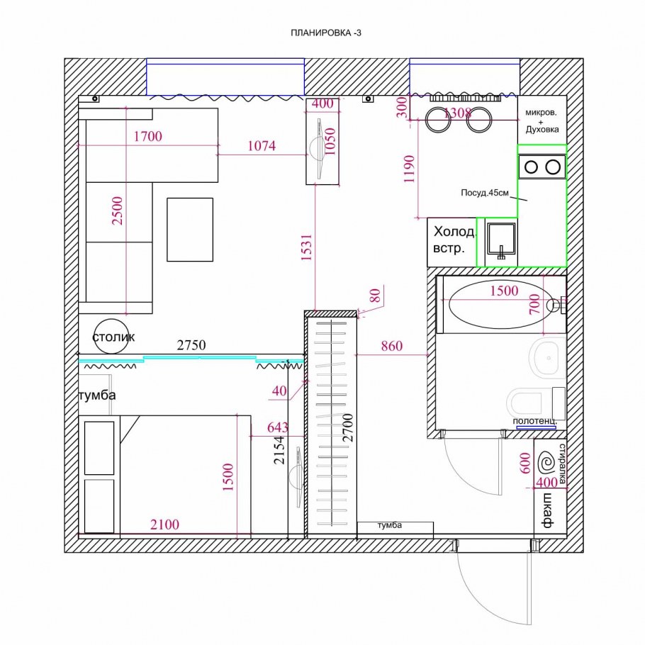 Типовой проект перепланировки 1 комнатной квартиры в хрущевке