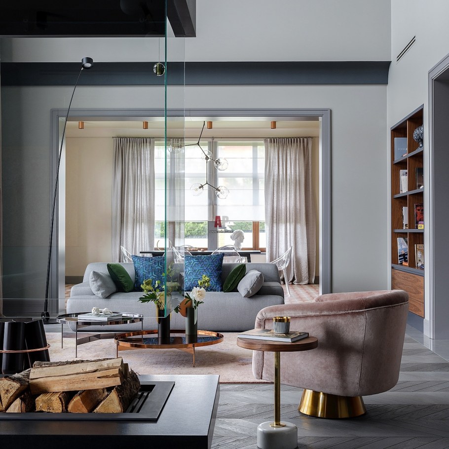 Зона отдыха кирпич гостиной