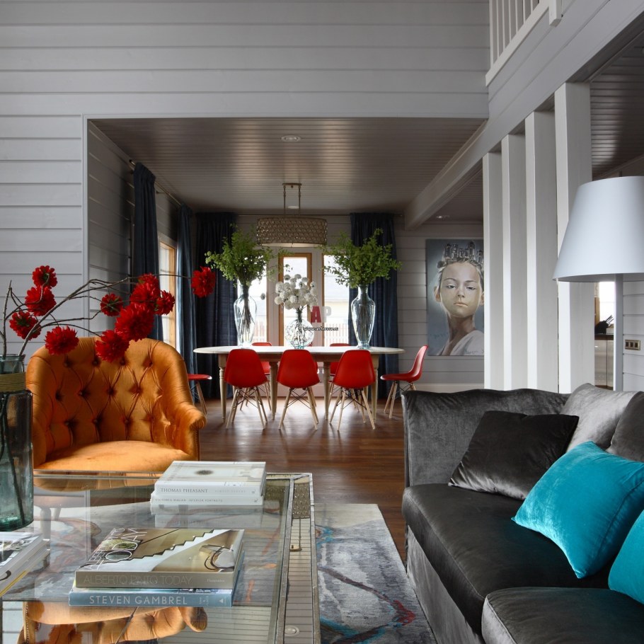 Гостиная в стиле Фьюжн с камином