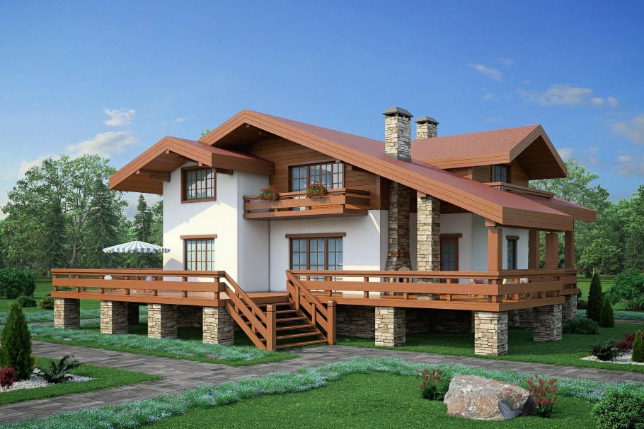 Проекты комбинированных домов из камня и дерева