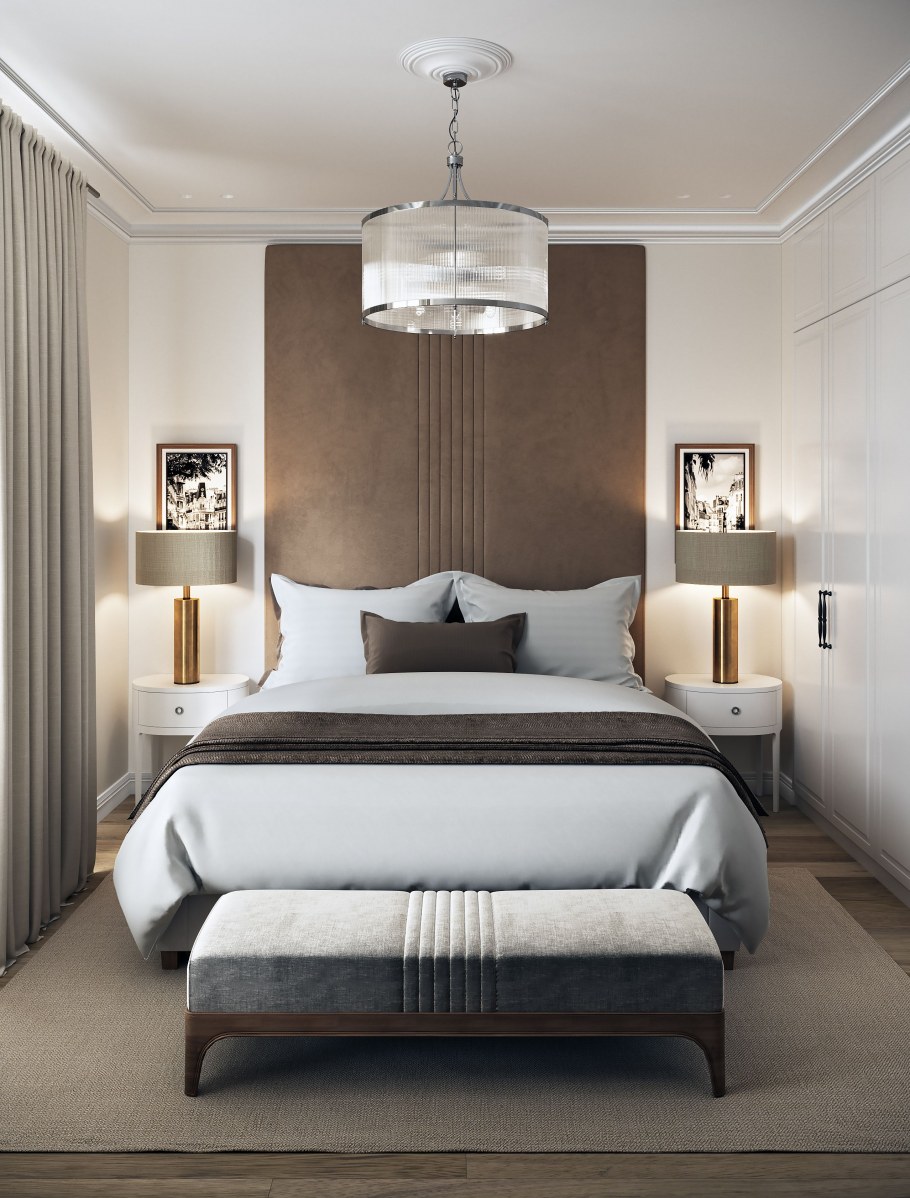 Бежевые стены в спальне