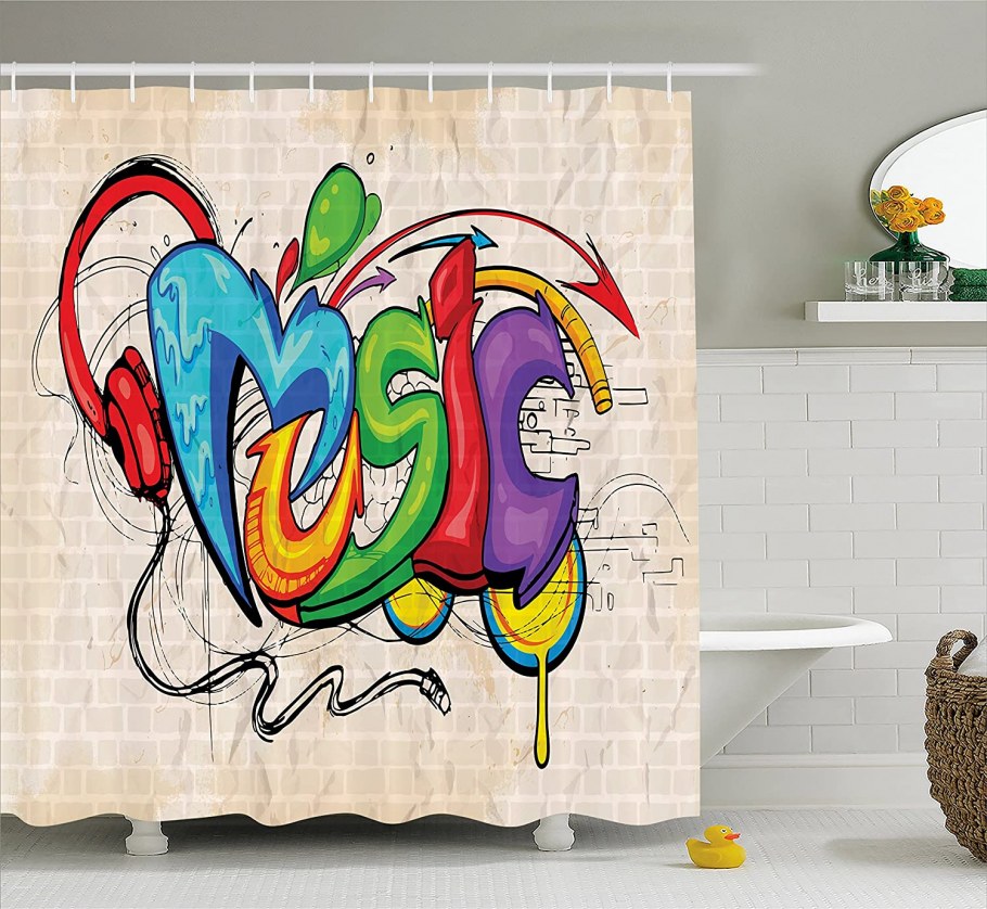 Штора в ванную граффити