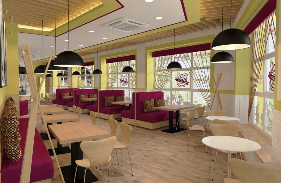Интерьер маленького кафе быстрого питания