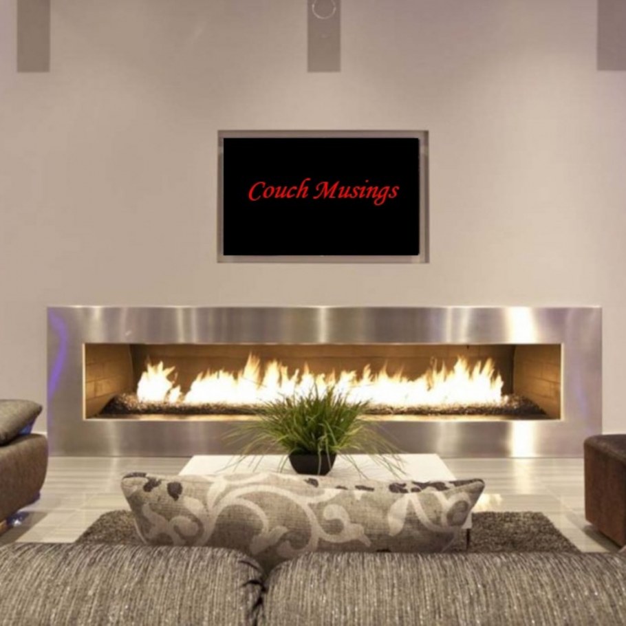 Биокамин в стене с телевизором