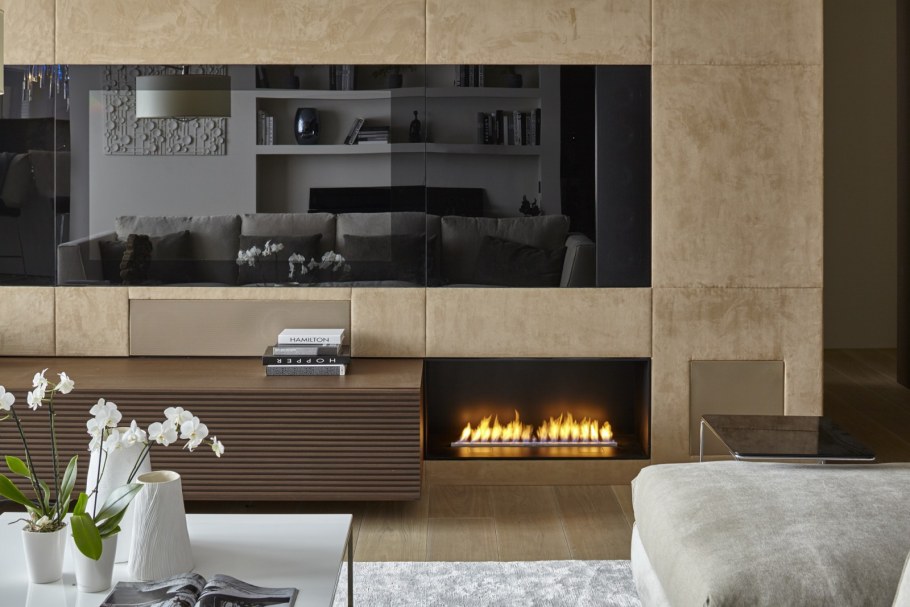 Экокамин в интерьере кухни-гостиной