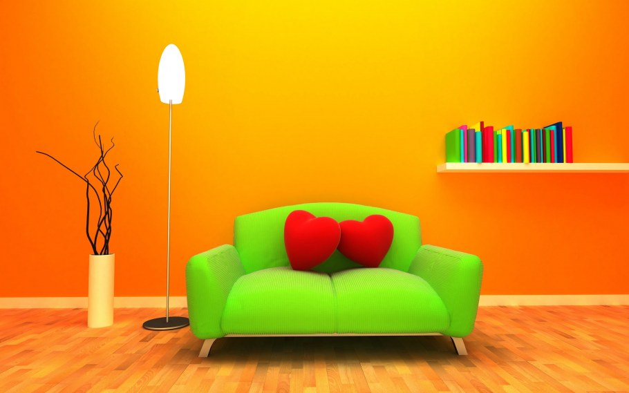 Оранжевые фотообои в интерьере