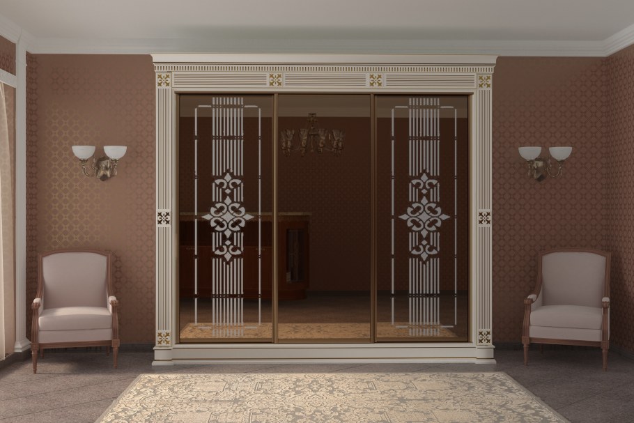 Двери -купе с зеркалом Барокко бронза