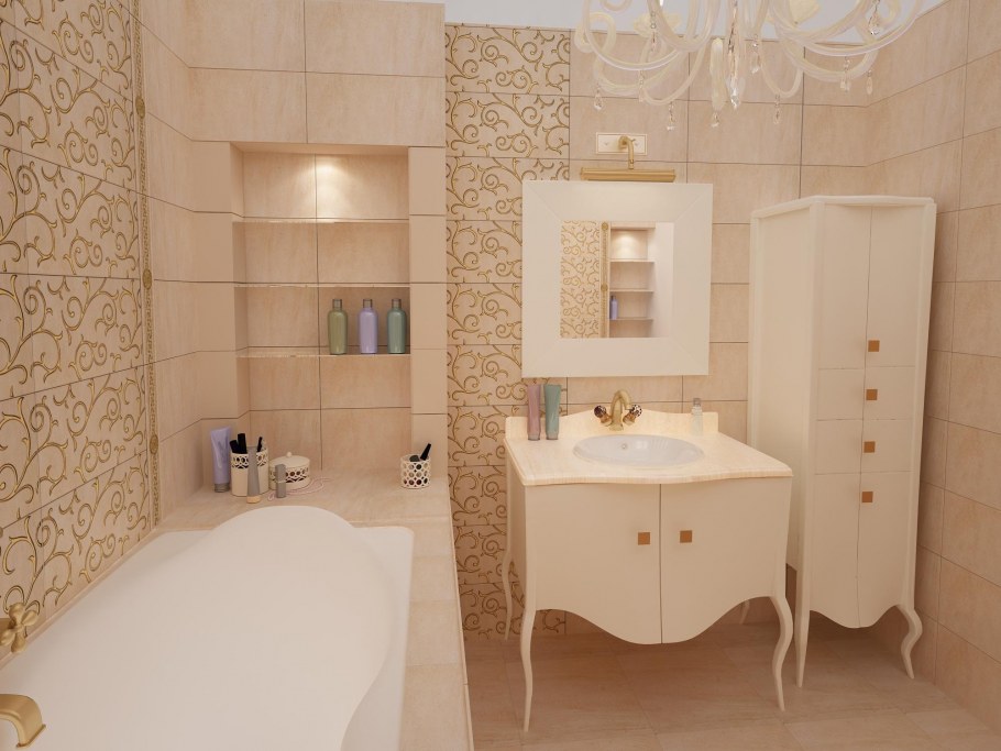 Ванна в классическом стиле в светлых тонах