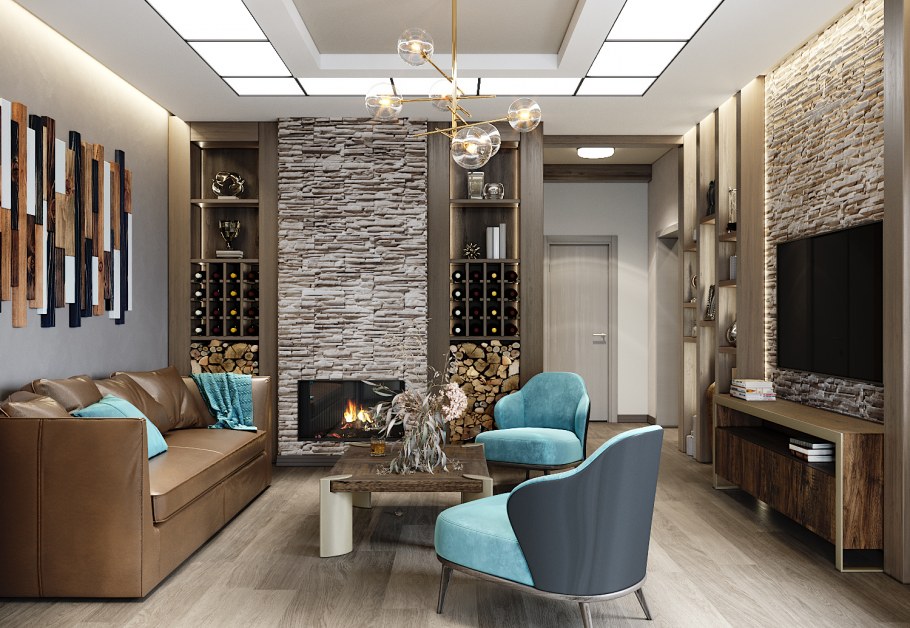 Цветные рейки в интерьере на стене