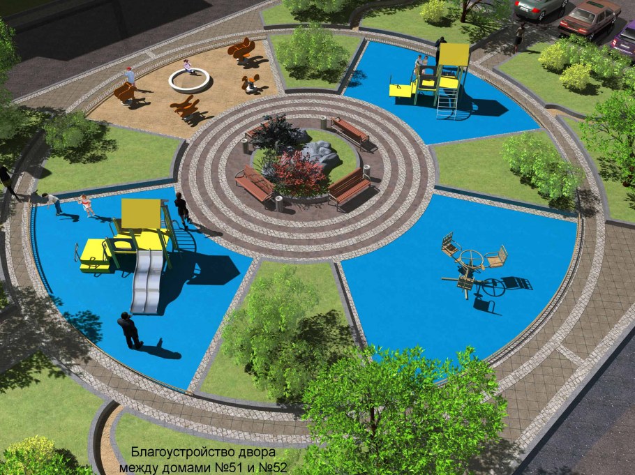 Сквер с парковкой и детской площадкой