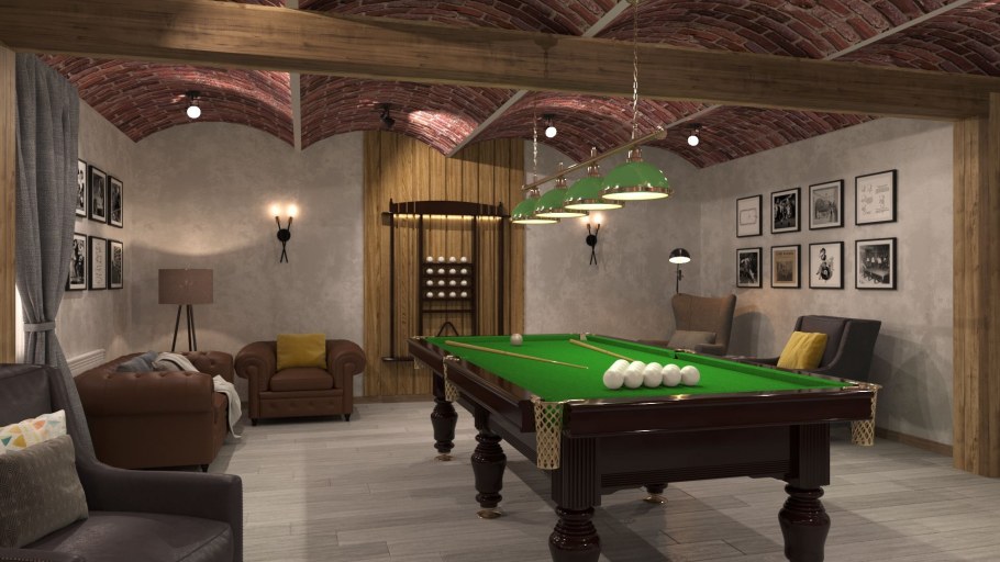 Бильярдные в доме интерьер фото с рогами животных