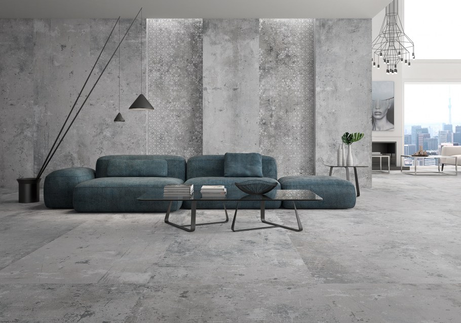 Плитка под бетон в интерьере