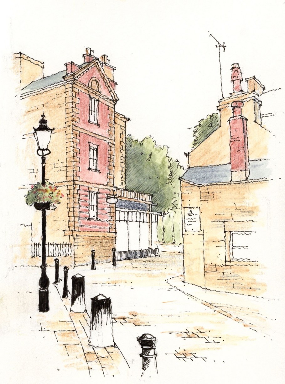 Архитектурный пейзаж цветными карандашами