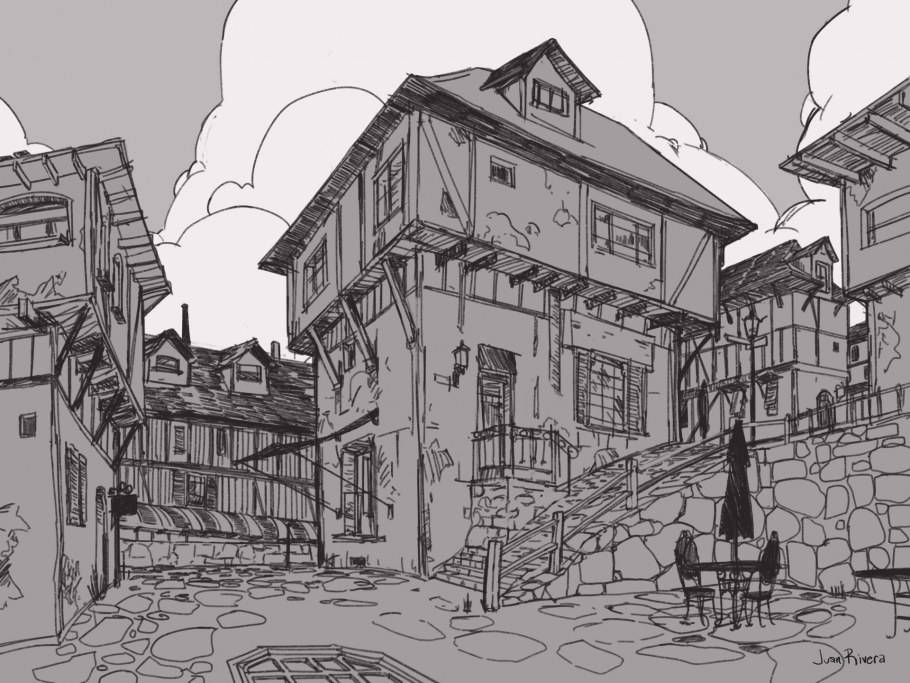 Скетч улица средневековье