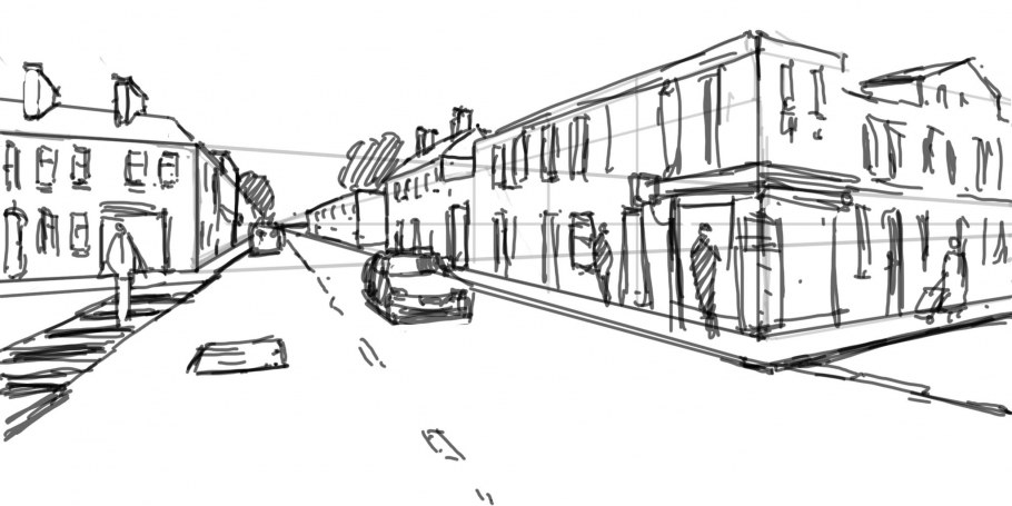 Городской пейзаж в угловой перспективе